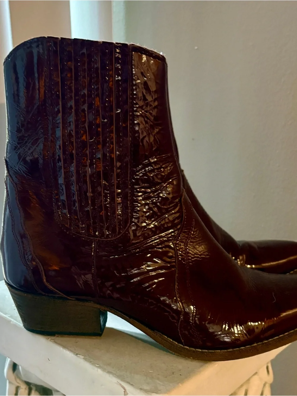 Free People new frontier Patent Leather Western Ankle Boots - Burgundy size 40